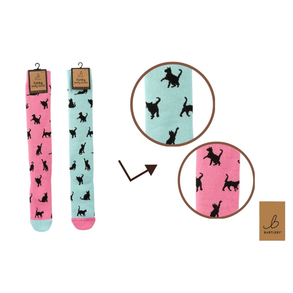 Bartleby Ladies Cat Silhouette Funky Welly Socks - 4/8