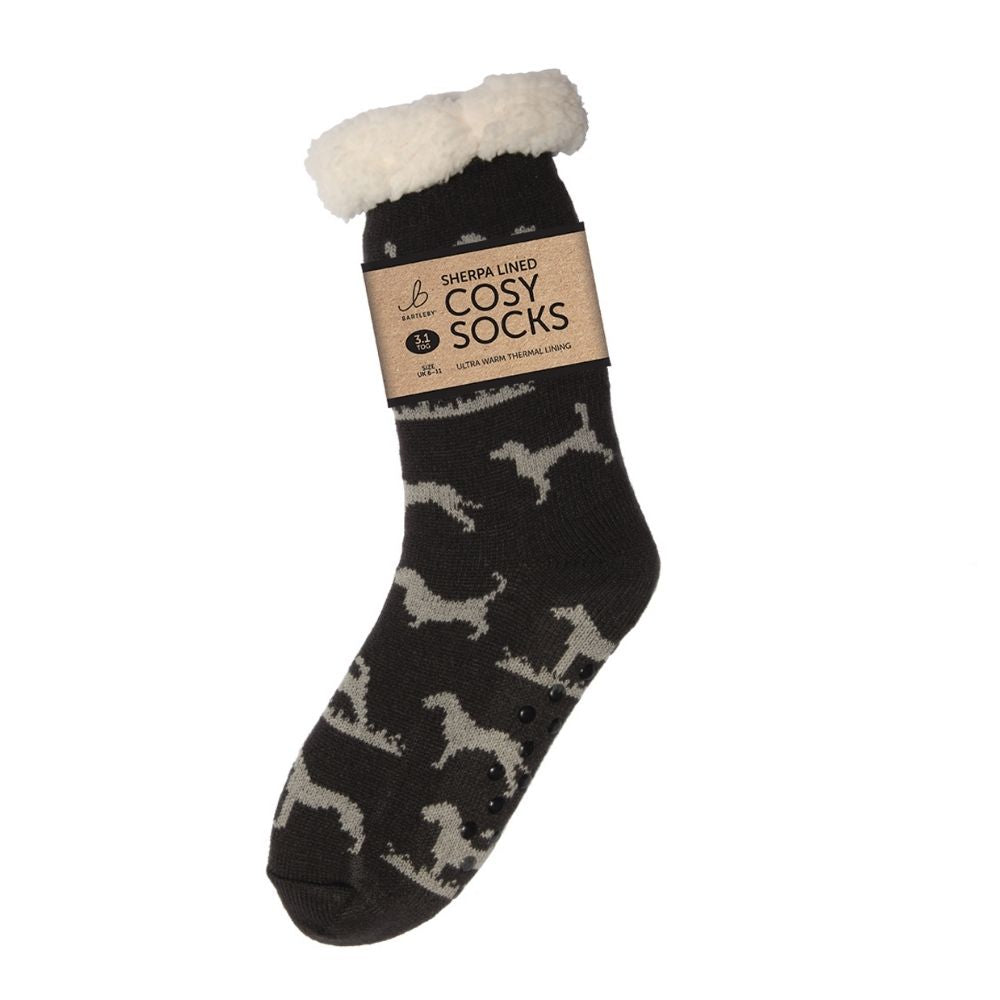 Bartleby Mens Sherpa Socks - Hunting Dogs - Black - 6/11