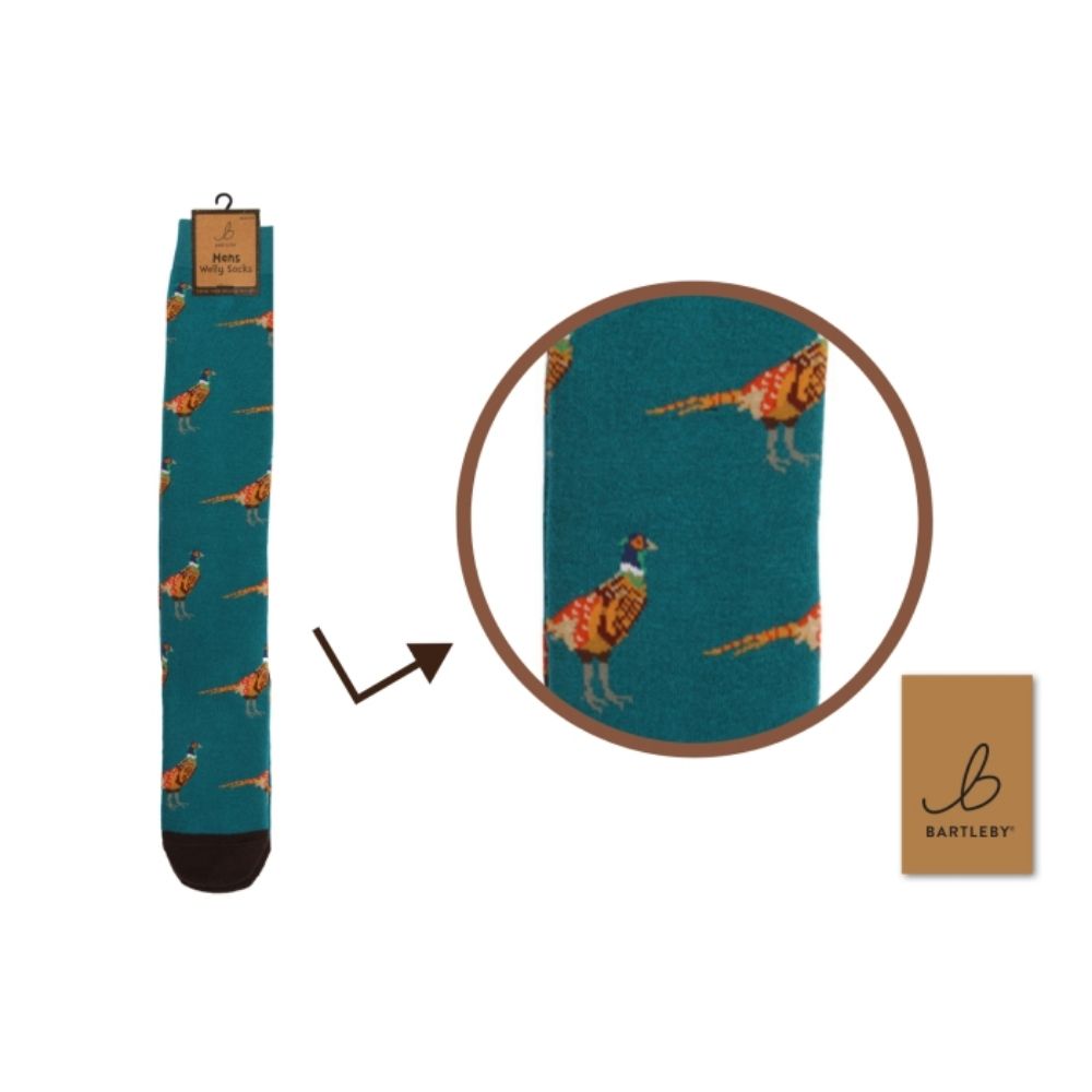 Bartleby Pheasant Funky Welly Socks - Teal - 6/11
