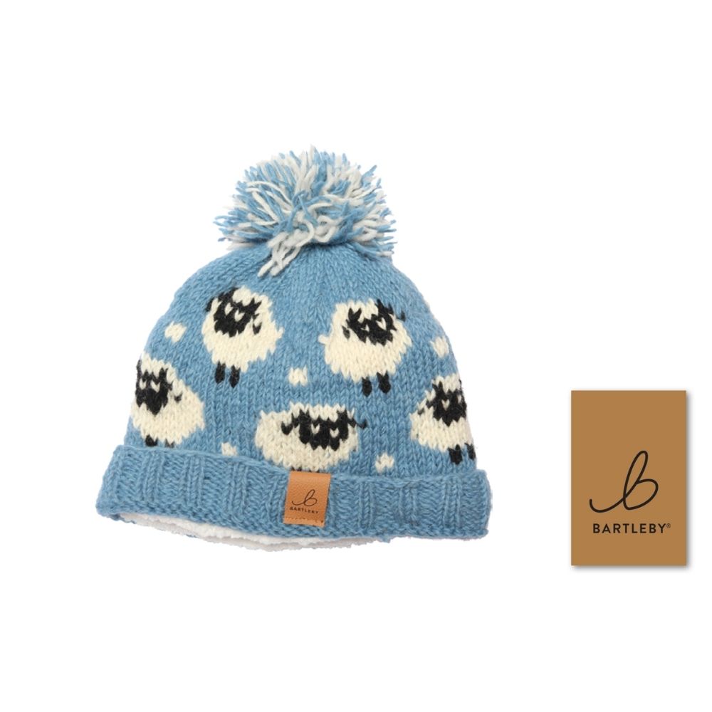 Bartleby Sheep Wool Knit Bobble Hat - Blue