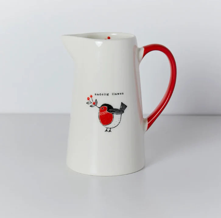 Belly Button 15cm Ceramic Jug Nadolig Llawen Robin