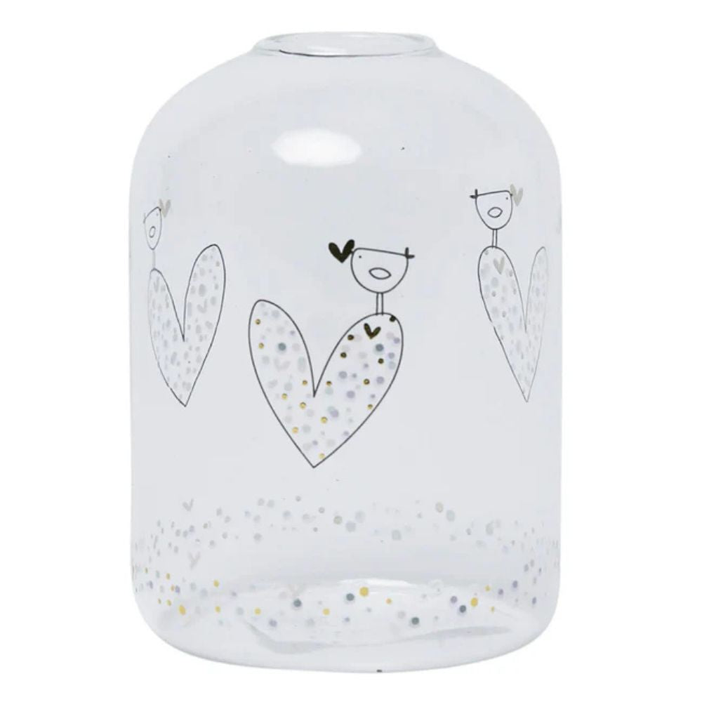 Belly Button Confetti Heart & Bird Glass Bud Vase