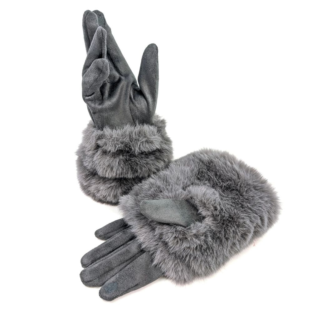 Black Ginger 2in1 Super Fluffy Faux Fur Gloves - Dark Grey