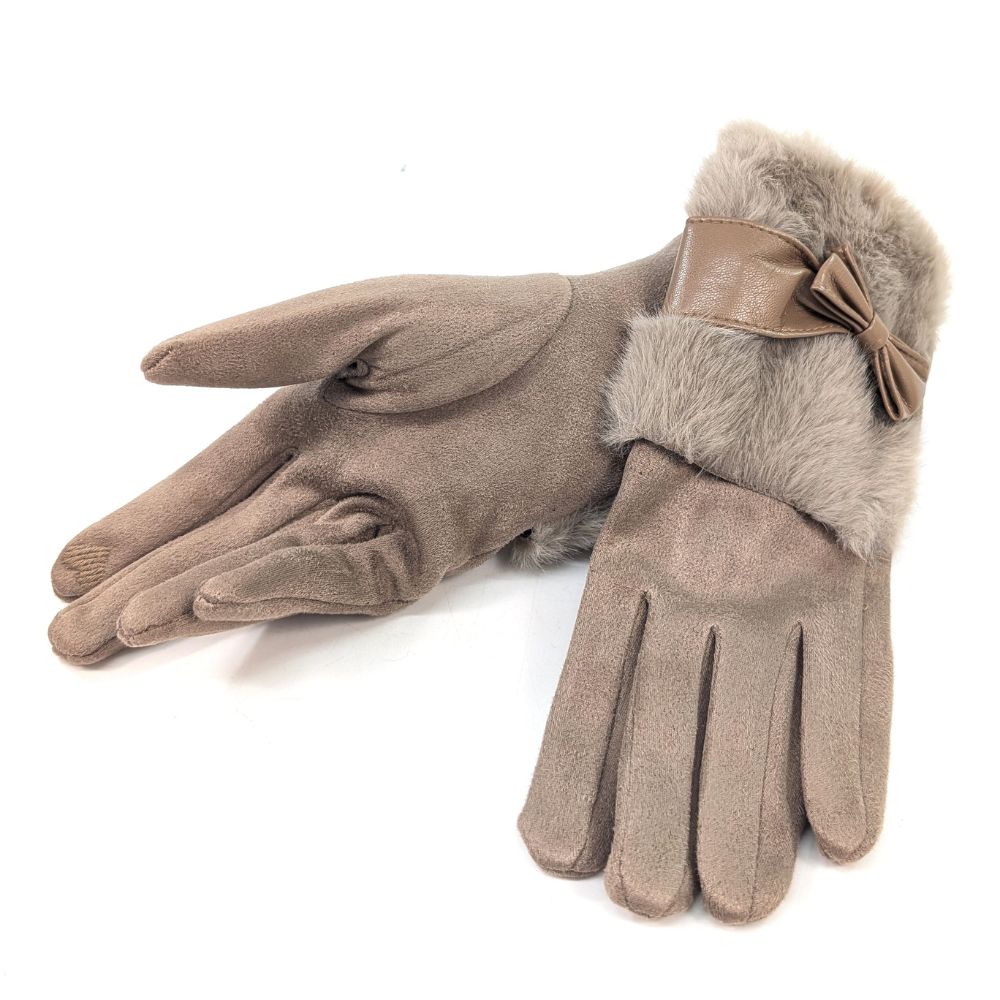 Black Ginger Bow And Faux Fur Gloves - Mink