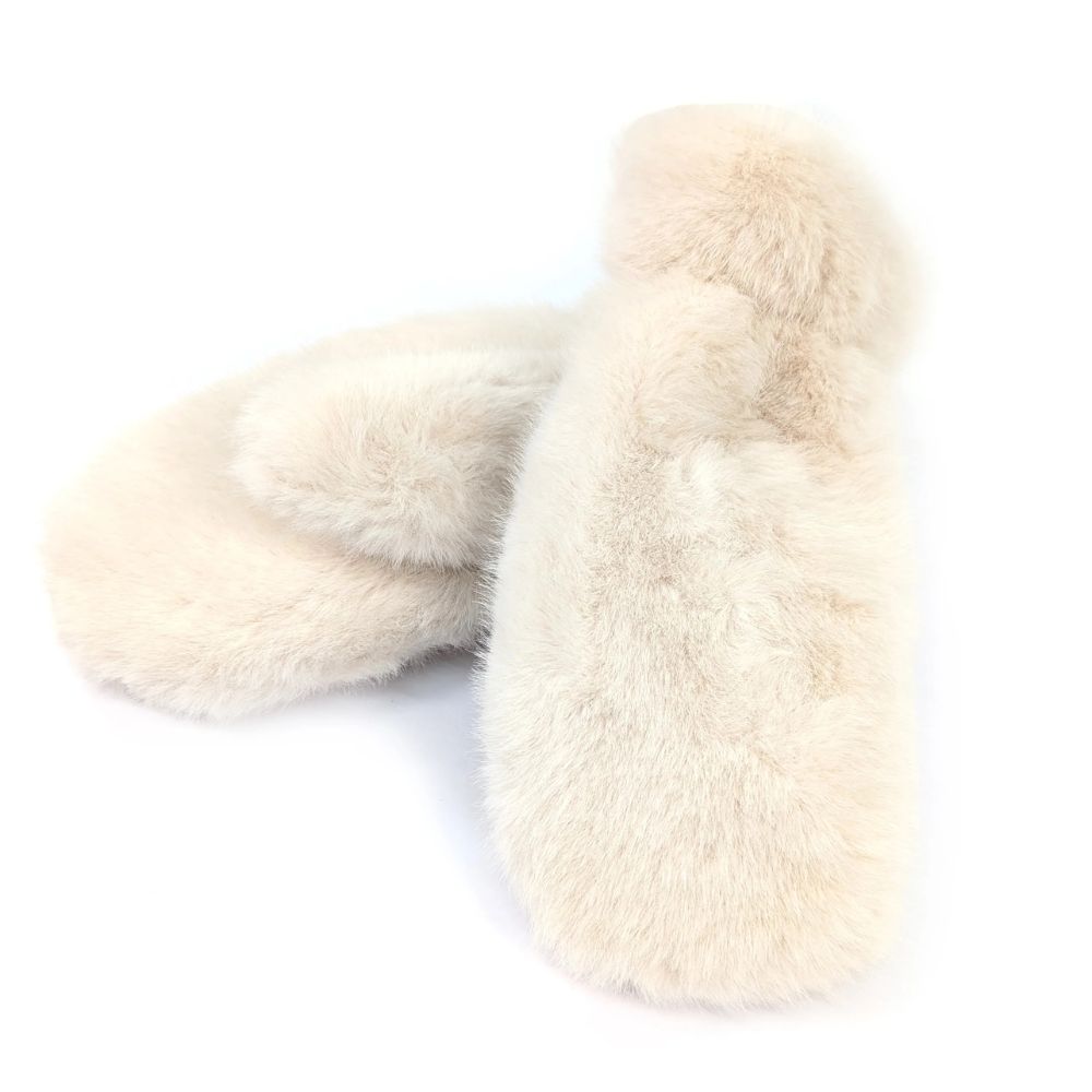 Black Ginger Faux Fur Mittens - Cream - 800-742