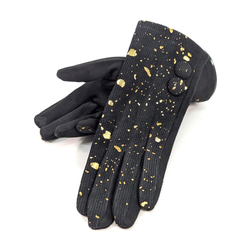 Black Ginger Splatters of Sparkle Gloves - Black