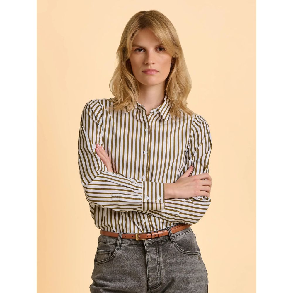 Brakeburn Vicky Stripe Long Sleeve Blouse Top - Green