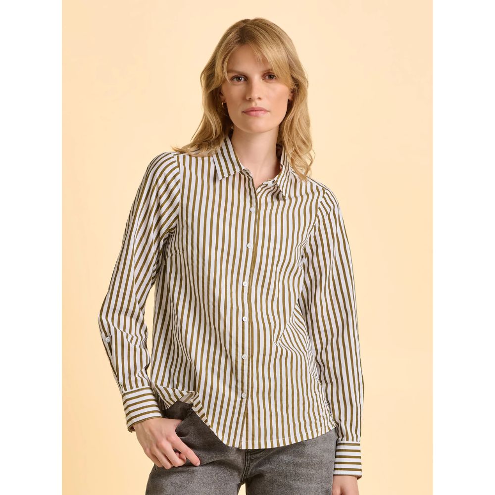 Brakeburn Vicky Stripe Long Sleeve Blouse Top - Green