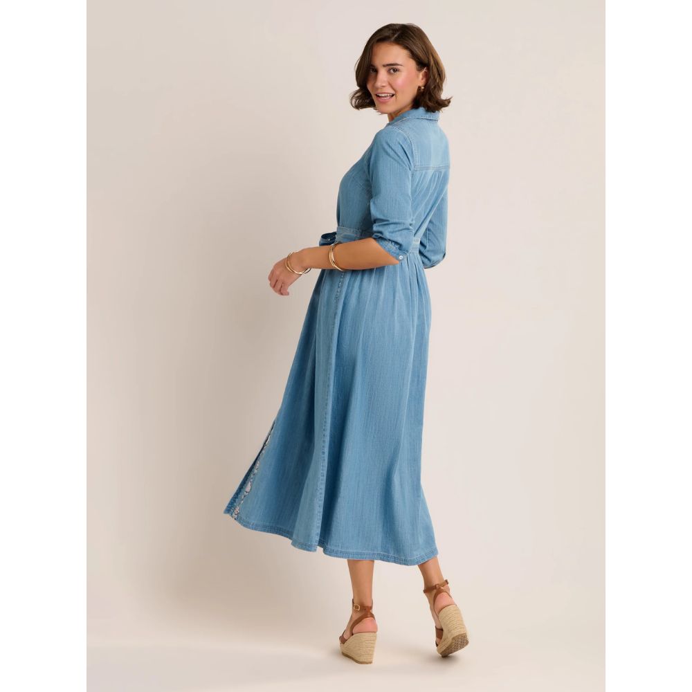 Brakeburn Viviana Embroidered Maxi Denim Dress - Blue
