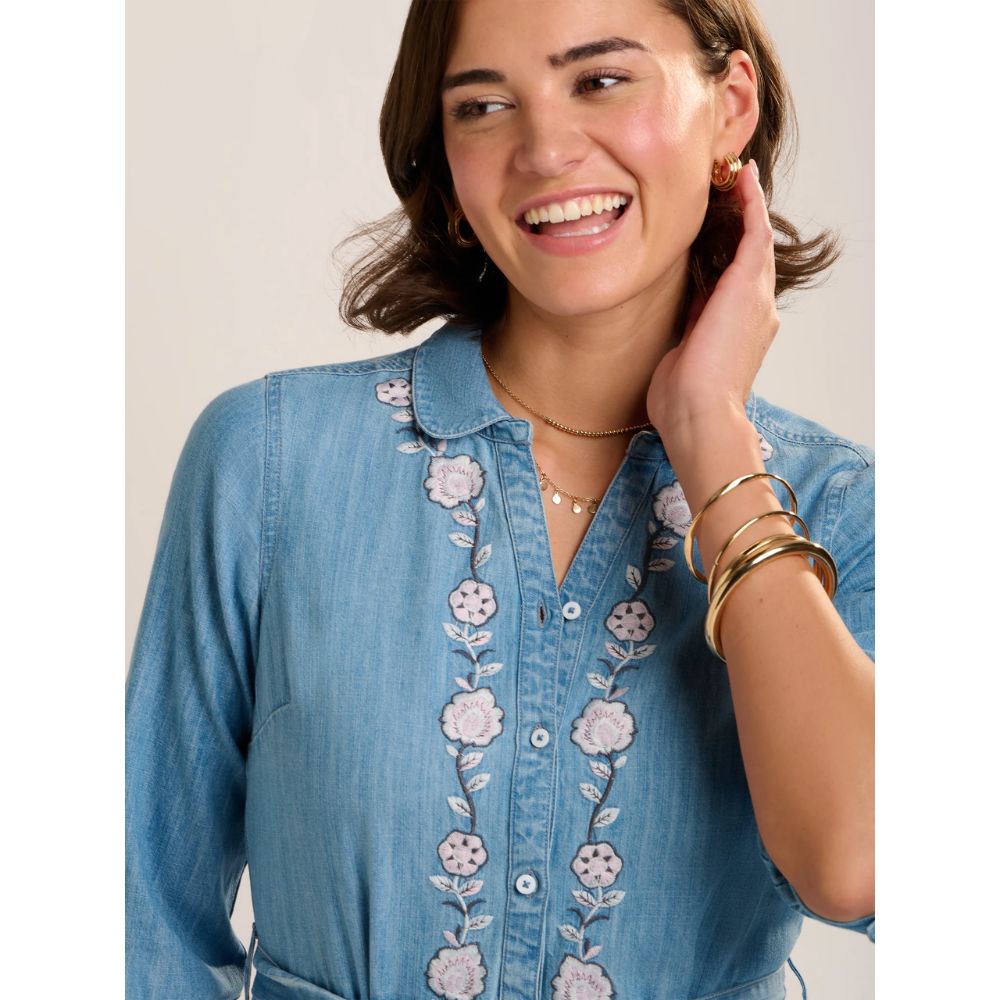 Brakeburn Viviana Embroidered Maxi Denim Dress - Blue