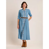 Brakeburn Viviana Embroidered Maxi Denim Dress - Blue