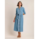 Brakeburn Viviana Embroidered Maxi Denim Dress - Blue