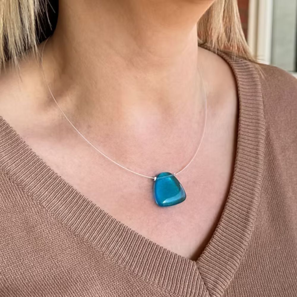 Carrie Elspeth Azure Blue Glass Pendant Necklace