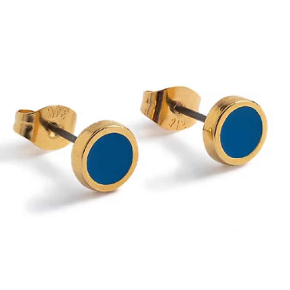 Carrie Elspeth Blue Gold Round Enamel Stud Earrings