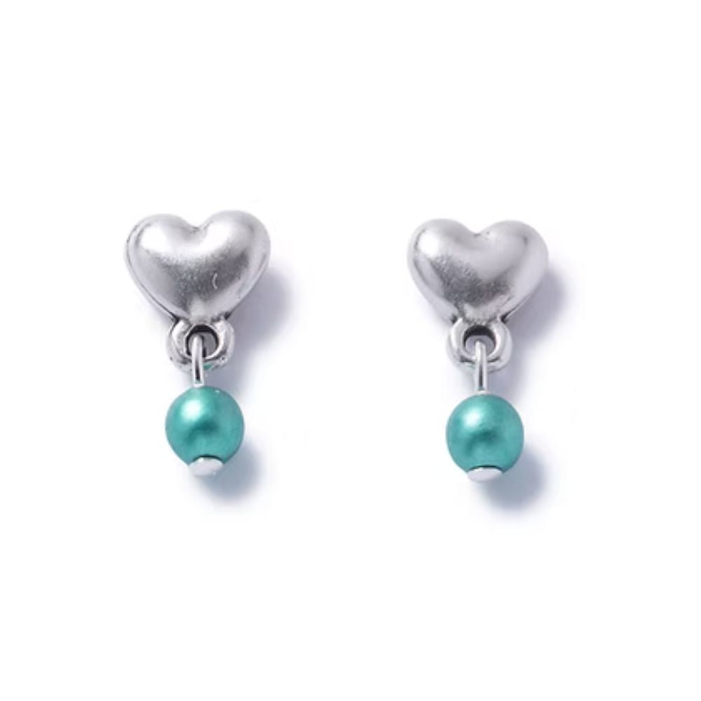 Carrie Elspeth Silver Heart Stud Earrings with Teal Pearl Dropper