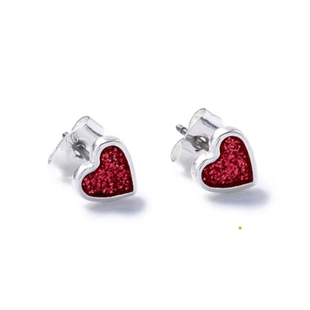 Carrie Elspeth Silver Red Sparkle Heart Stud Earrings