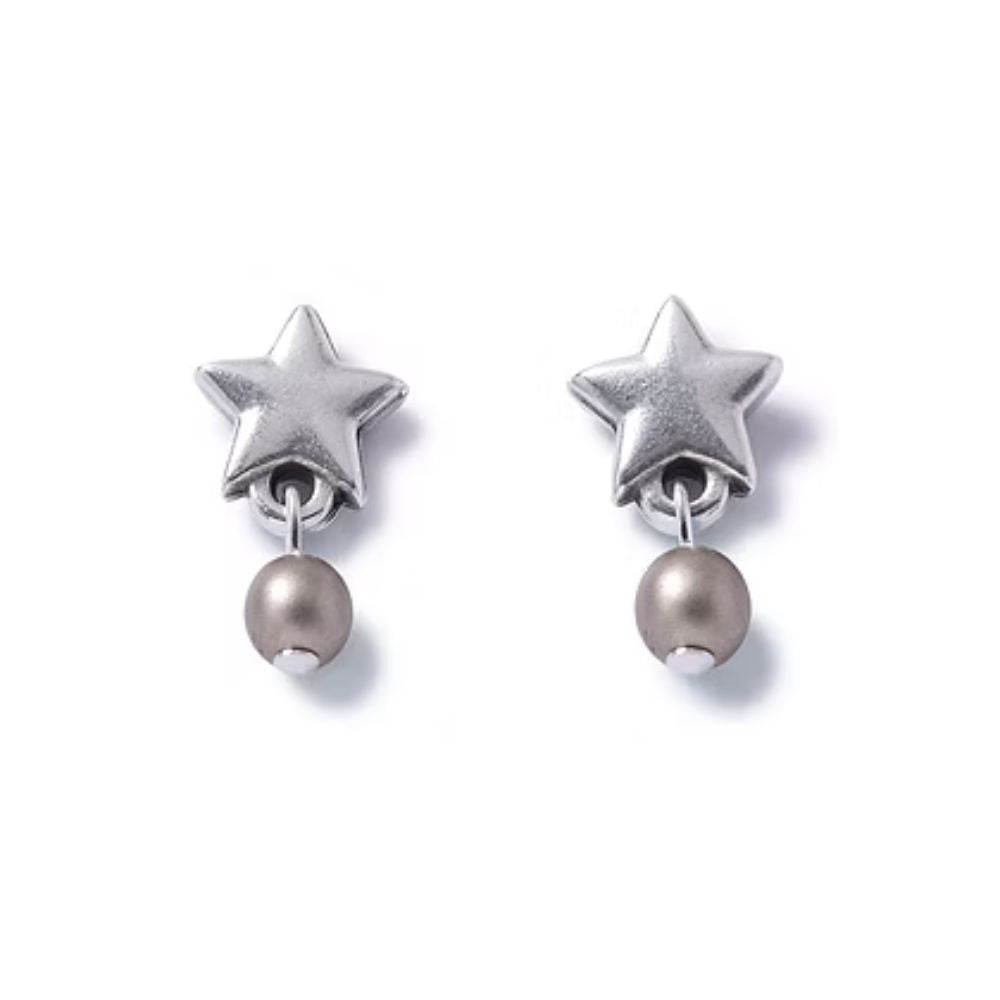 Carrie Elspeth Silver Star Stud Earrings with Latte Pearl Dropper