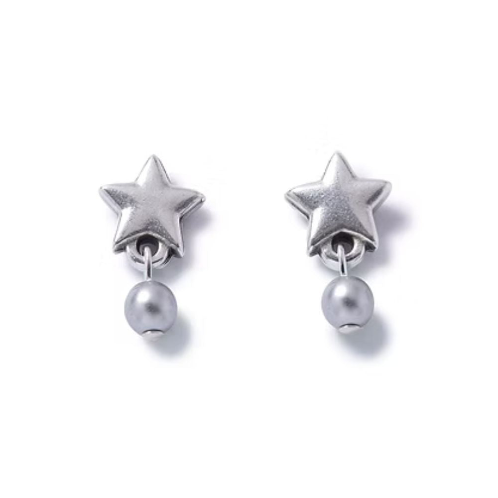 Carrie Elspeth Silver Star Stud Earrings with Silver Pearl Dropper
