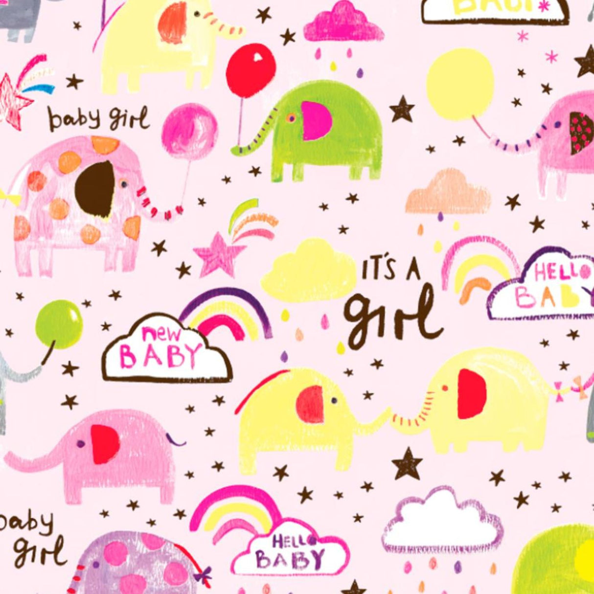 Glick Baby Girl Elephant Design Wrapping Paper Sheet - Pink