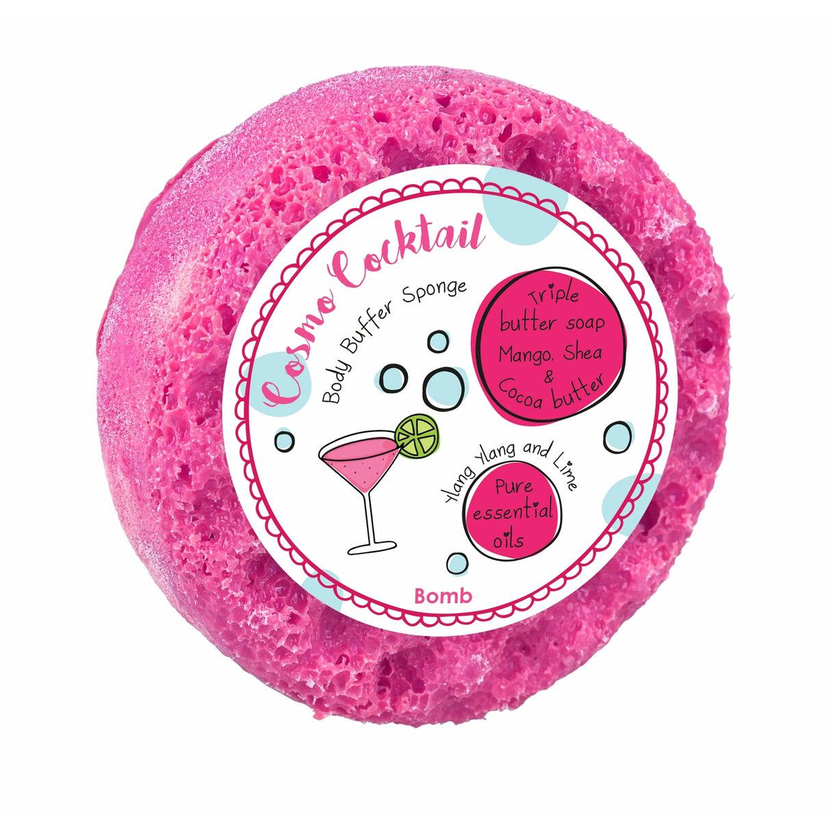 Bomb Cosmetics Pink Cosmo Cocktail Body Soap Buffer Sponge