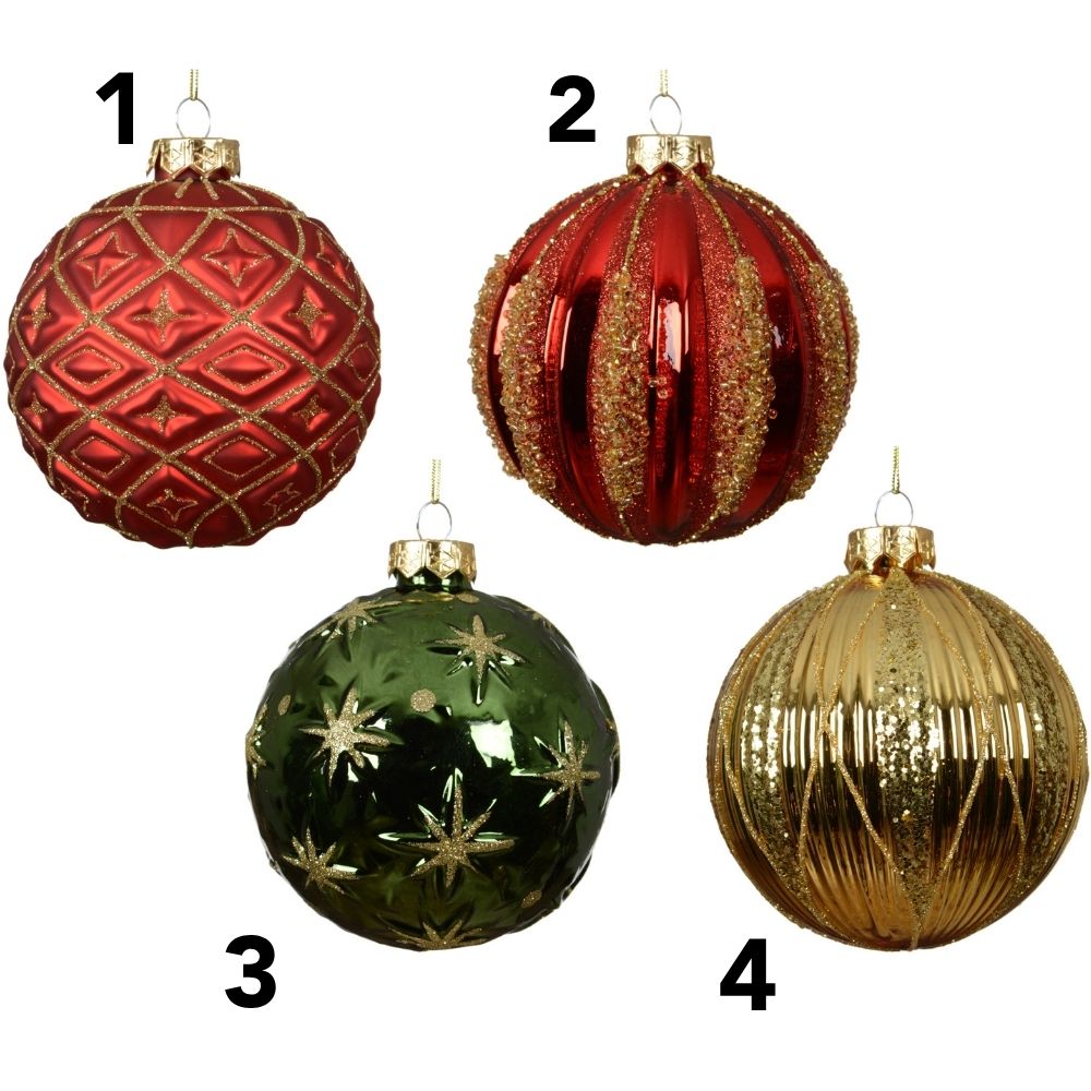 Decoris 10cm Shiny Glass Baubles (Choice of 4)