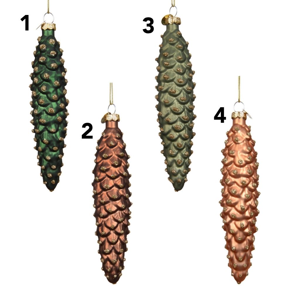 Decoris 15cm Pinecone with Glitter Dots Glass Bauble (Choice of 4)