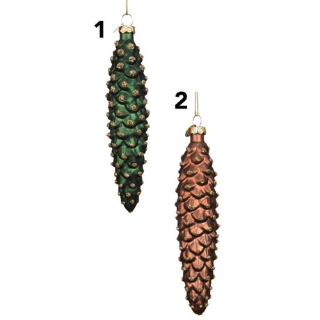 Decoris 15cm Pinecone with Glitter Dots Glass Bauble (Choice of 4)