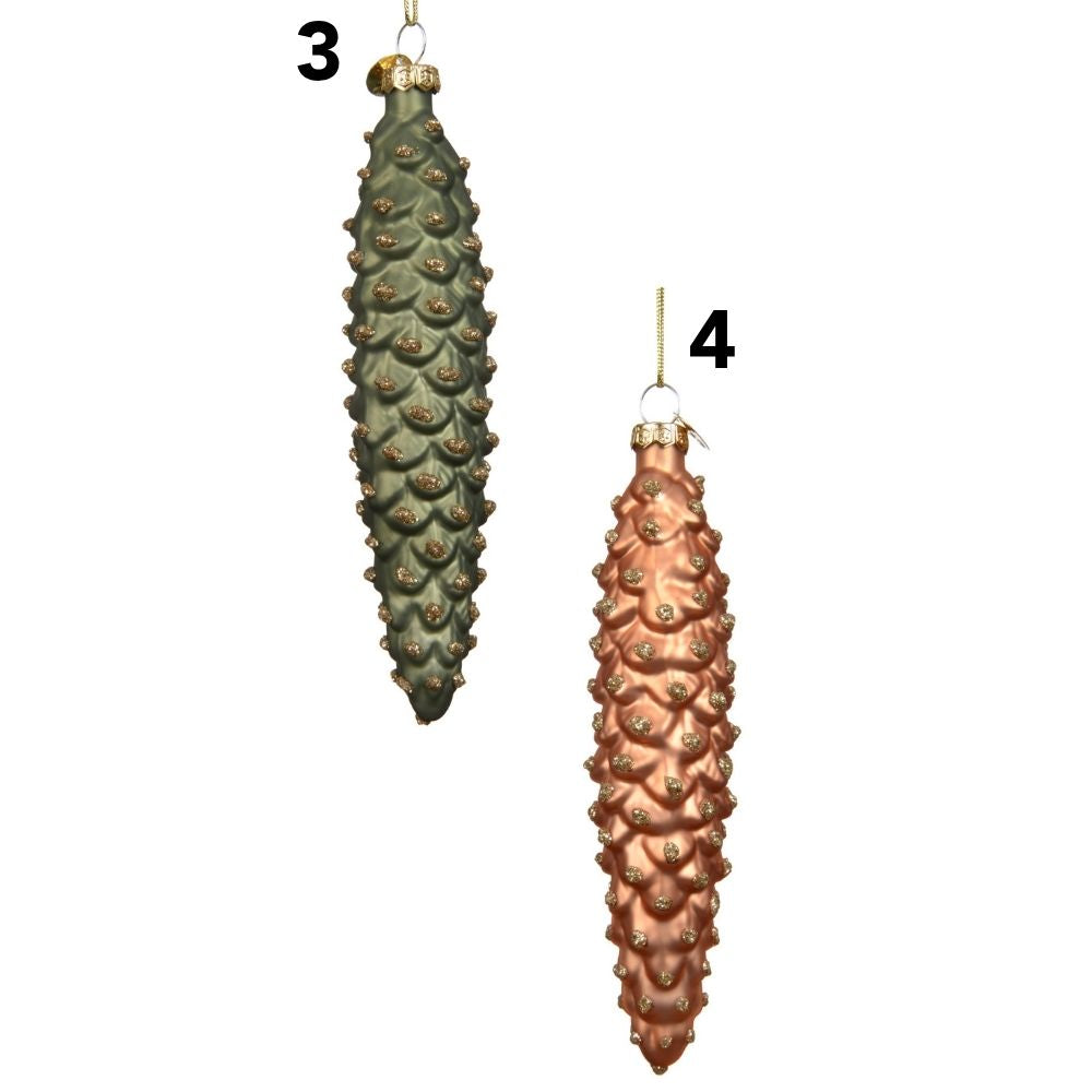Decoris 15cm Pinecone with Glitter Dots Glass Bauble (Choice of 4)
