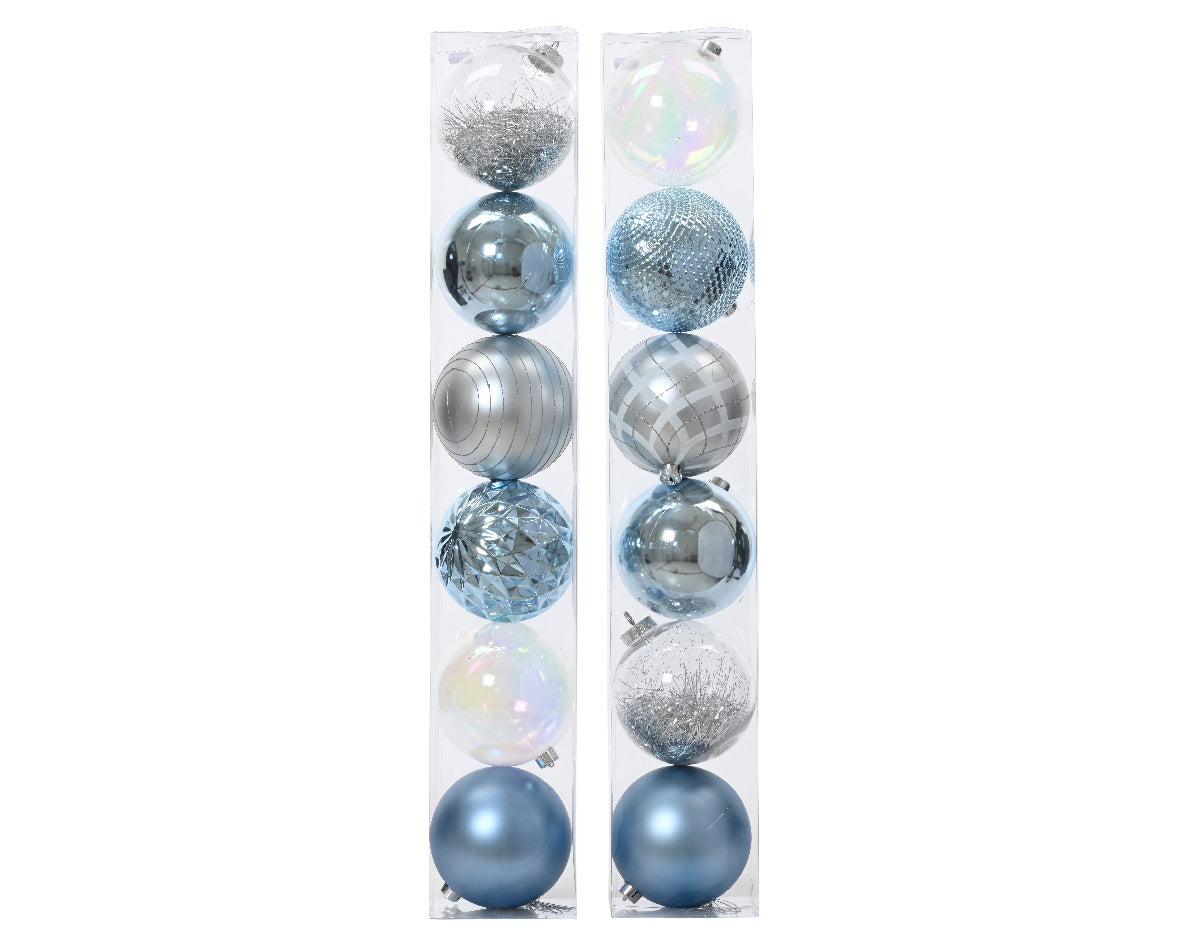 Decoris 15cm Shatterproof Blue White and Silver Baubles (Pack of 6) (Choice of 2)