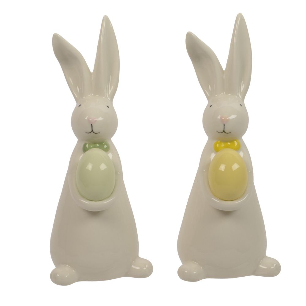 Decoris 16cm  Porcelain Shiny Bunny with Egg (Choice of 2)