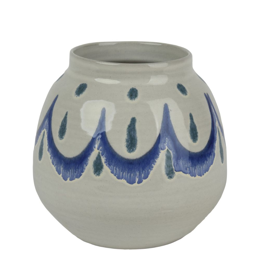 Decoris 18cm Terracotta Vase - White/Blue