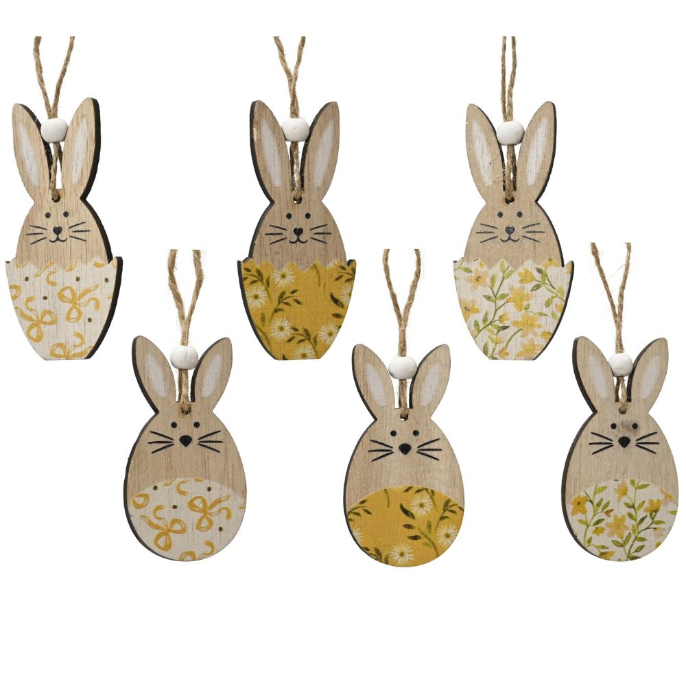Decoris  2 Pack Flower Print Plywood Bunny Hanging Decoration (Choice Of 6)