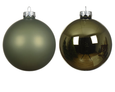 Decoris 2.5cm Rosemary Green Shiny & Matt Mix Glass Bauble Pack (Set of 24)