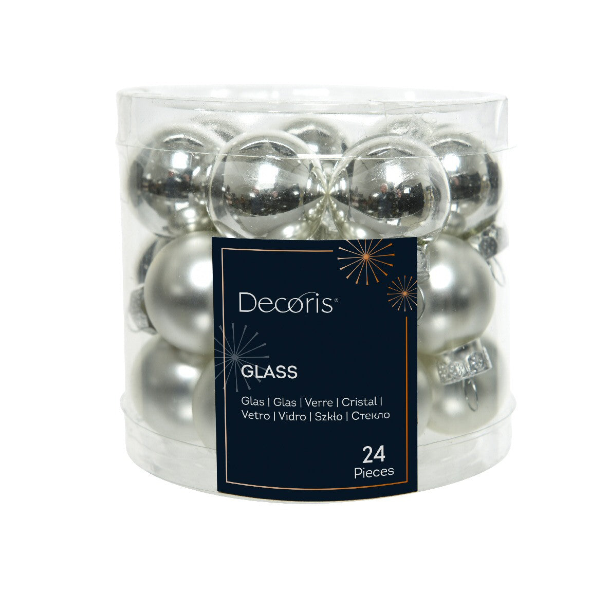 Decoris 2.5cm Silver Mini Glass Baubles (Set of 24)