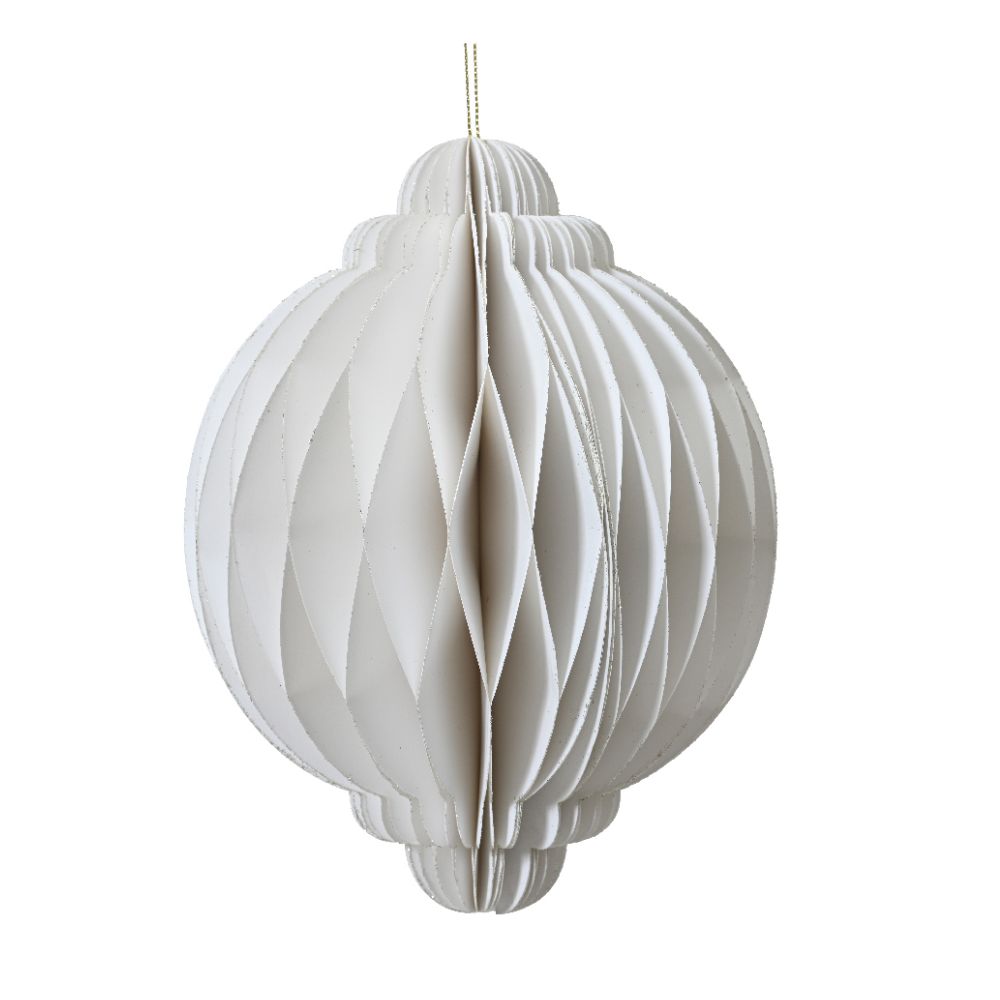 Decoris 20cm Paper Onion Shape Hanging Decoration - White