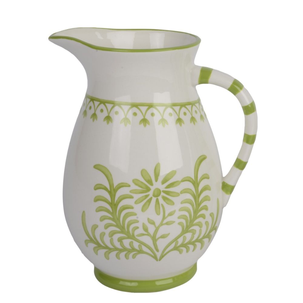 Decoris 21.8cm Dolomite Glazed Jug (Choice of 2) - Green/White