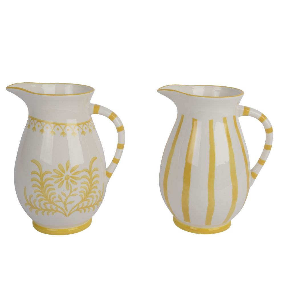 Decoris 21.8cm Dolomite Glazed Jug (Choice of 2) - Yellow/White