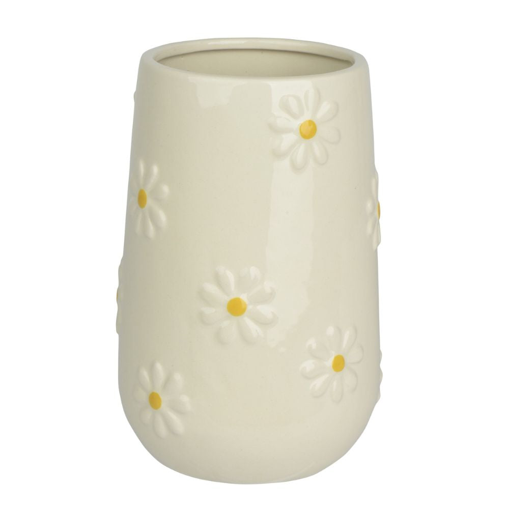 Decoris 21cm Dolomite Daisy Glazed Vase