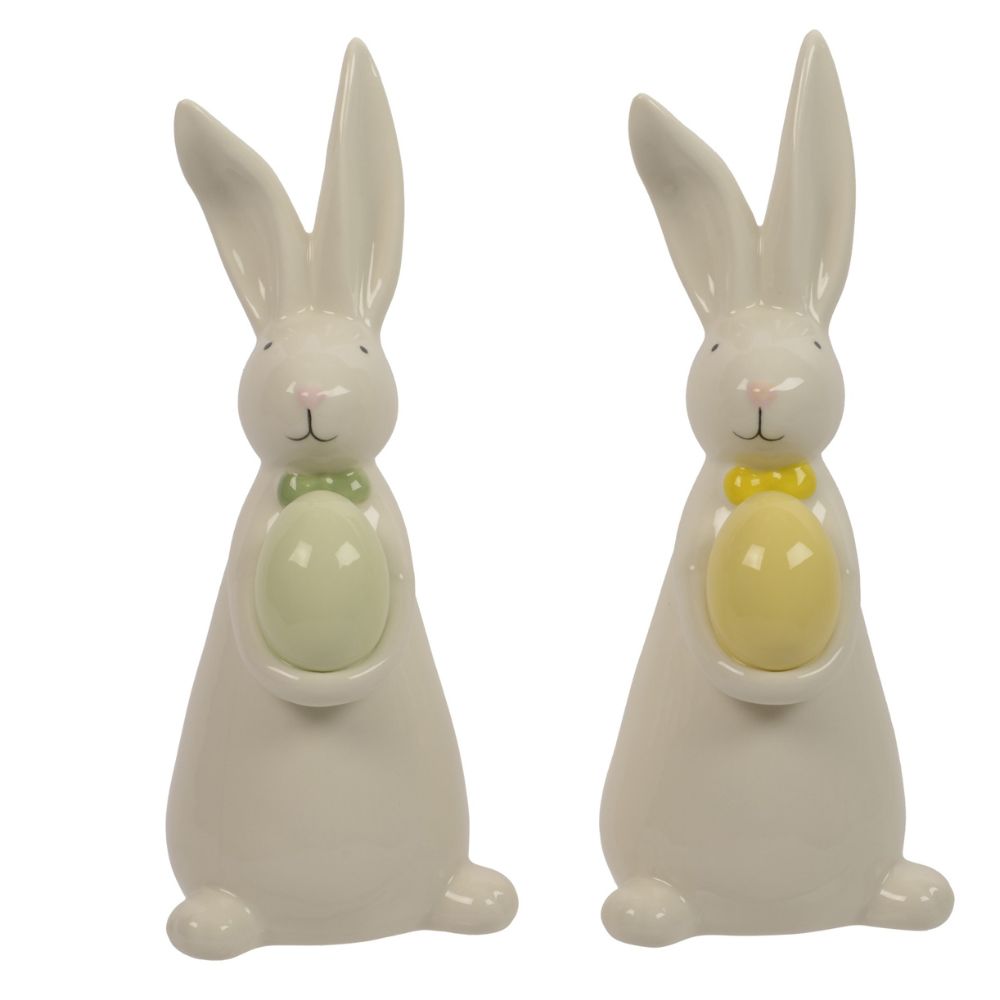 Decoris 23.5cm Porcelain Shiny Bunny with Egg (Choice of 2)