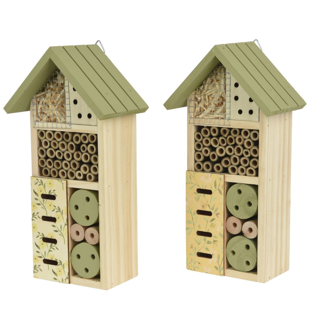Decoris 26cm Pinewood Insect House with Lattice Roof (Choice of 2) - Light Green