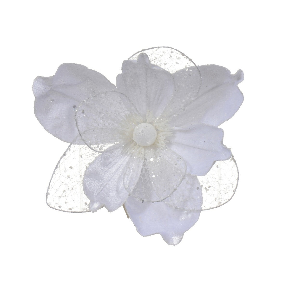 Decoris 26cm White Velvet Magnolia Flower Clip On Decoration