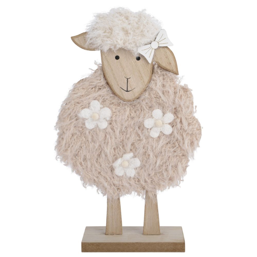 Decoris 27cm Faux Fur Sheep with Flowers