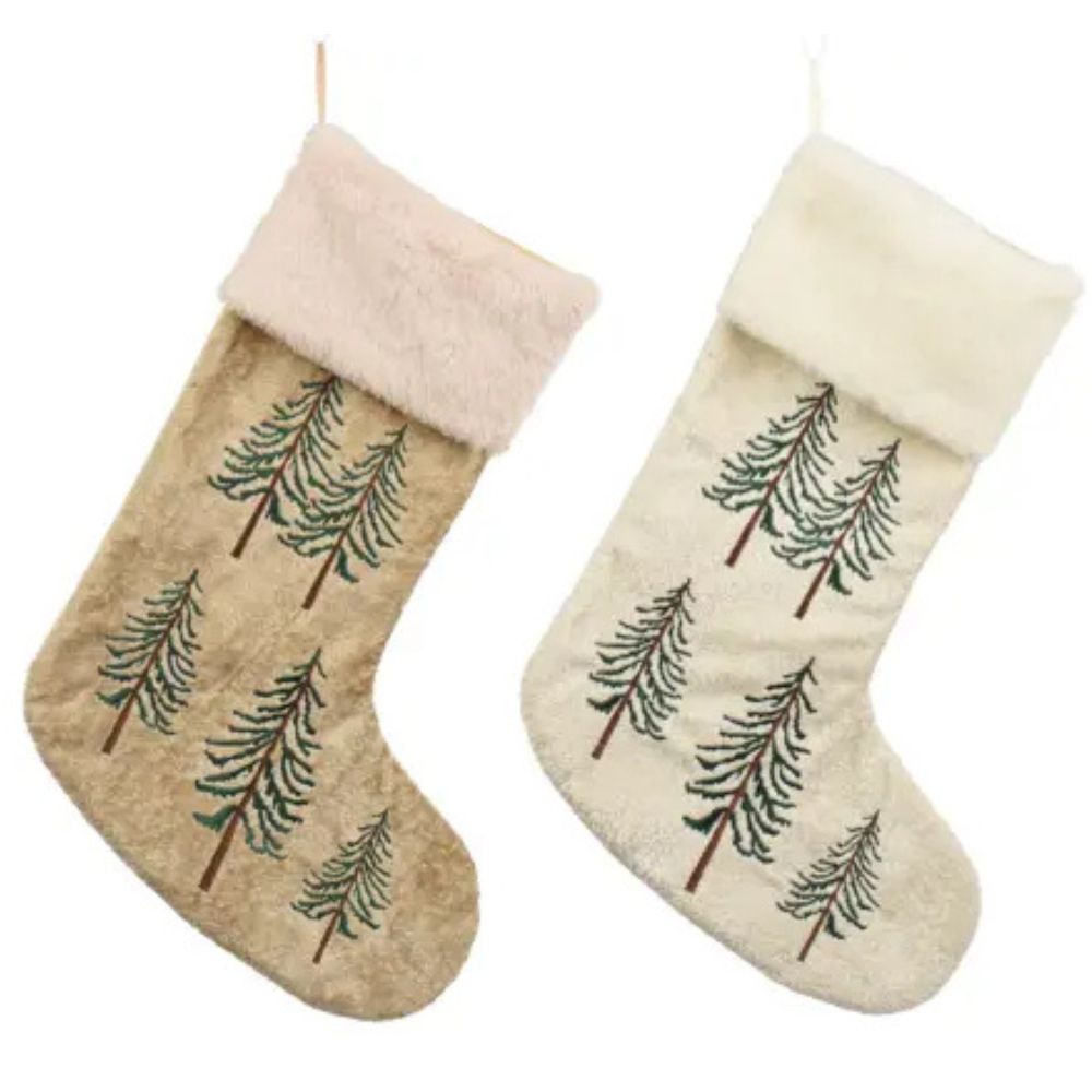 Decoris 28cm Polyester Tree Embroidery Christmas Stocking (Choice of 2)