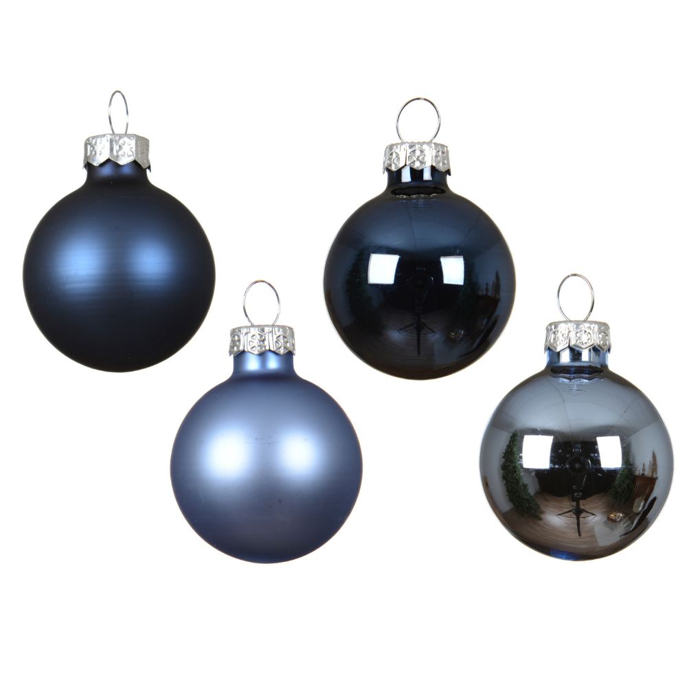 Decoris 3.5cm Blue Shiny/Matte Assorted Bauble Mix (Pack Of 16)