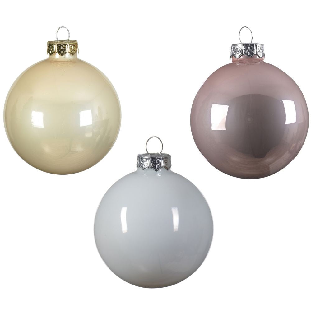 Decoris 3.5cm Soft Pink/Pearl/White Assorted Bauble Mix (Pack Of 16)