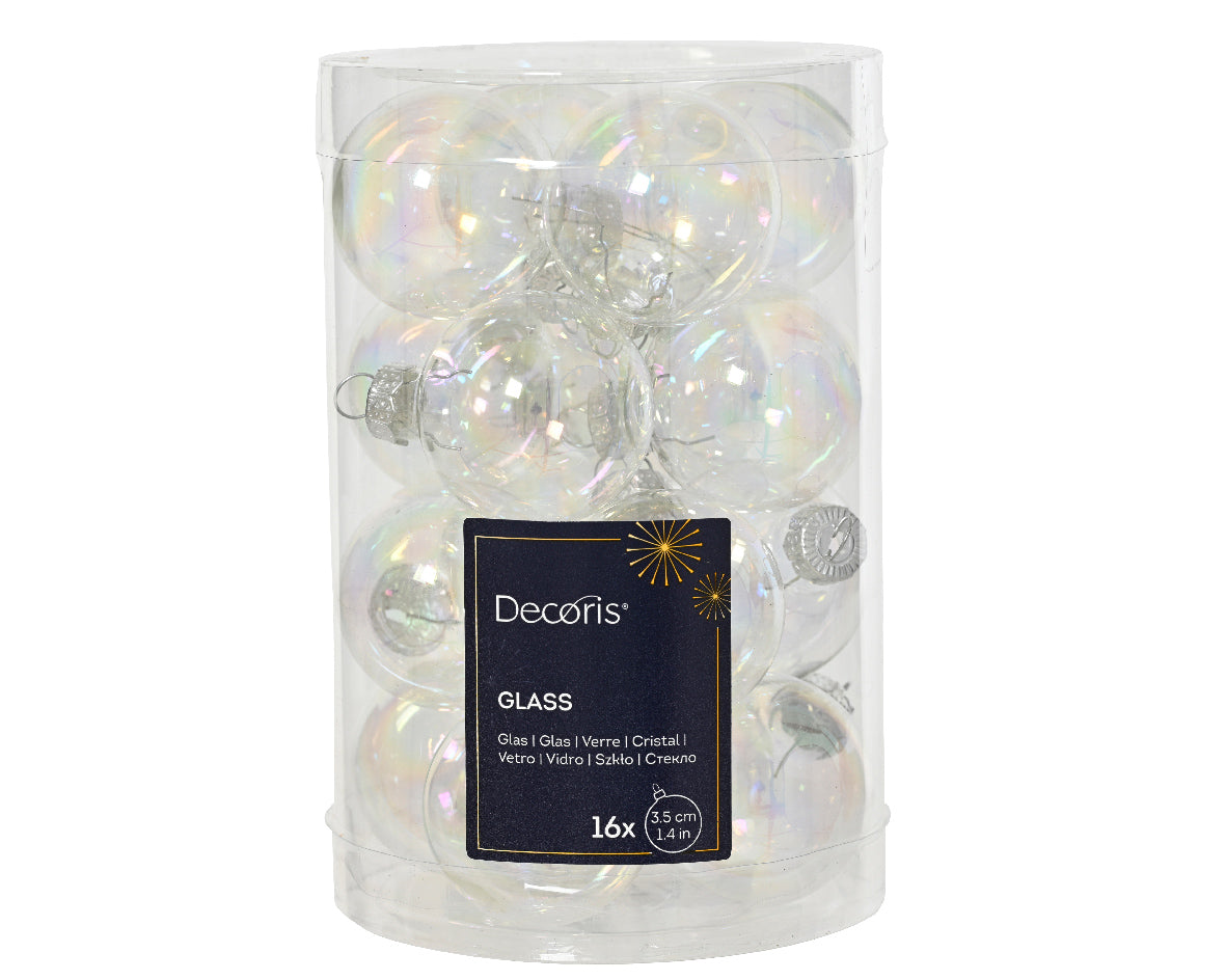 Decoris 3.5cm Transparent Iris Glass Baubles (Set of 16)