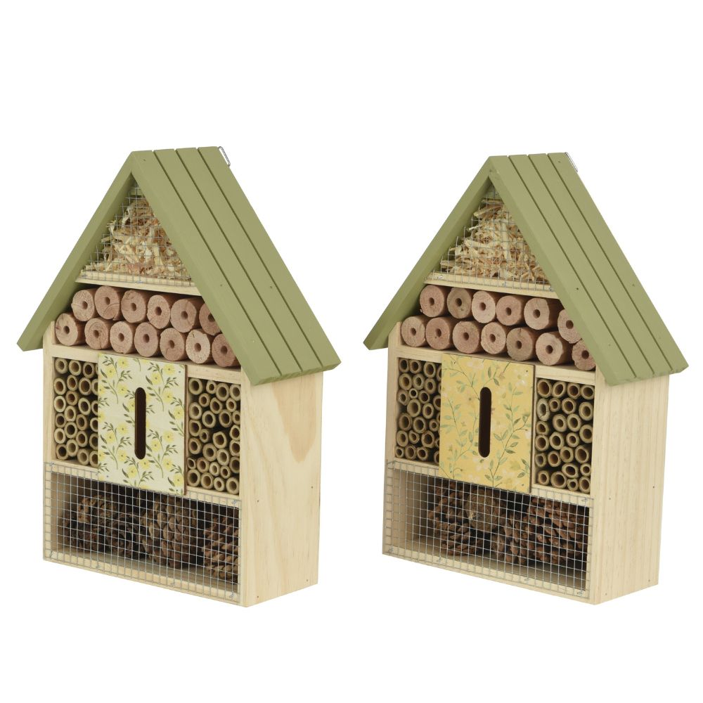 Decoris 30cm Pinewood Insect House with Lattice Roof (Choice of 2) - Light Green