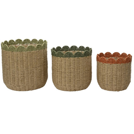 Everlands 33cm Green Scalloped Edge Paper Rope Basket