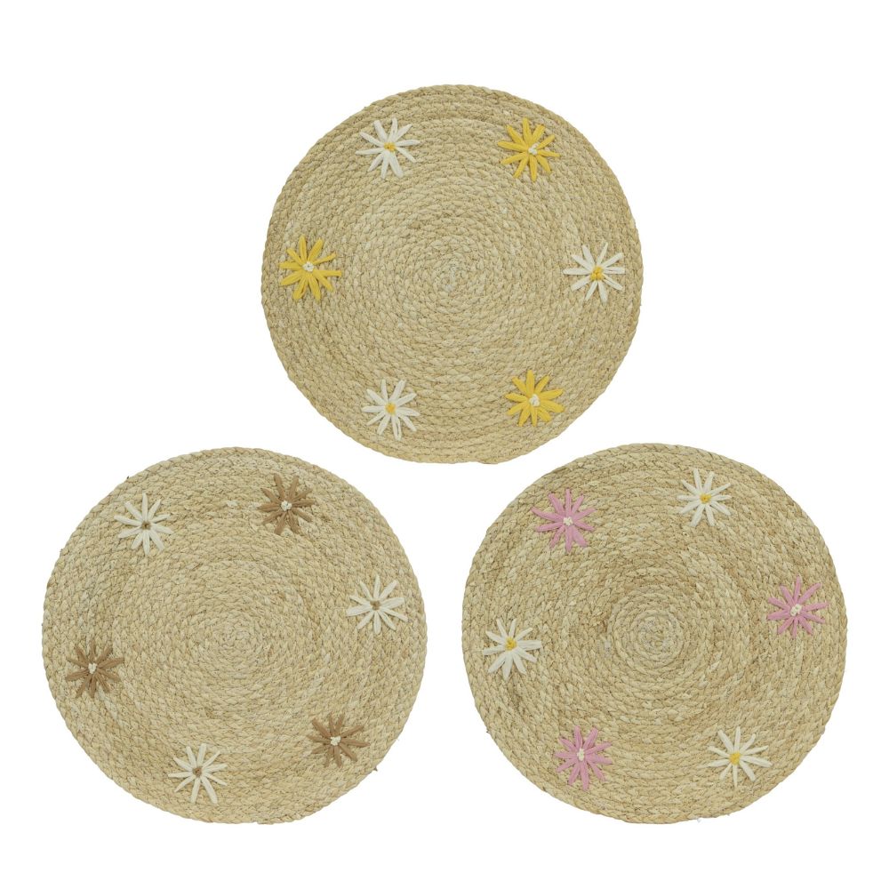 Decoris 38cm Round Cornleaf & Polyester Flower Placemat (Choice of 3)