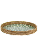 Everlands 38cm Round Rattan Tray with Leaf Pattern Milk Glue